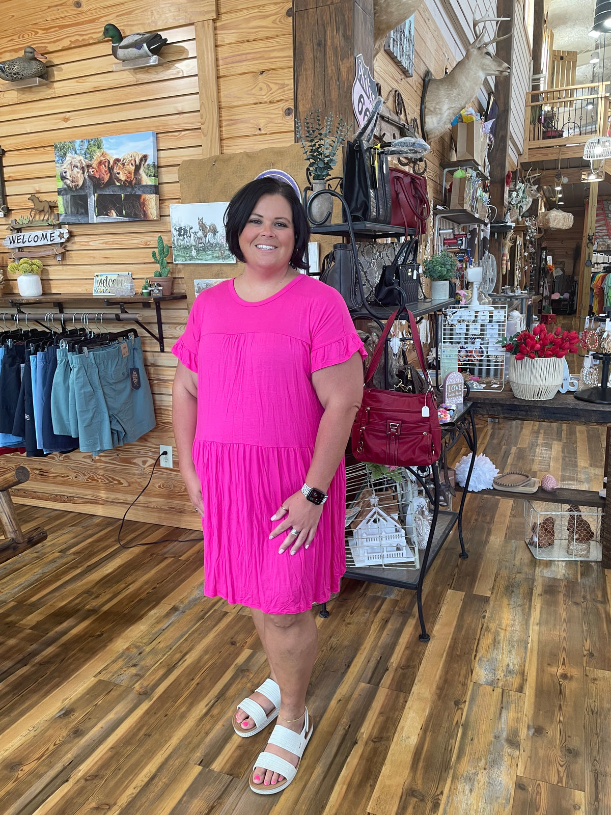 Plus Simple Tiered Dress Fuchsia