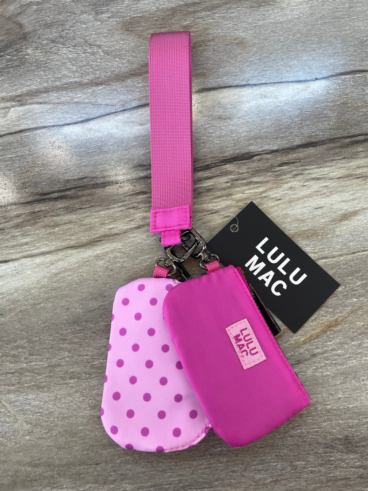 Double Pouch Wristlets Pink Poka Dot