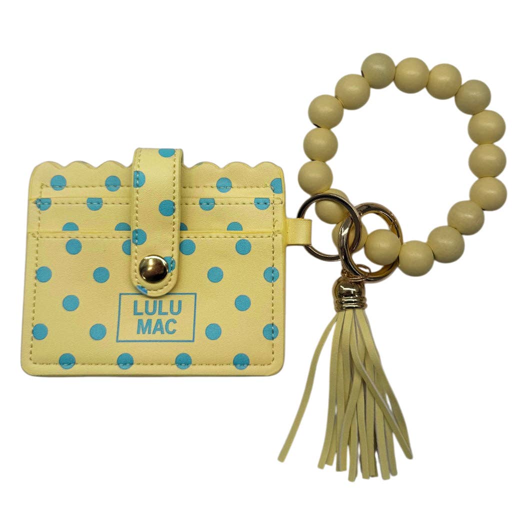 Lulu Mac Wristlet ID Wallet Yellow/Blue Dot