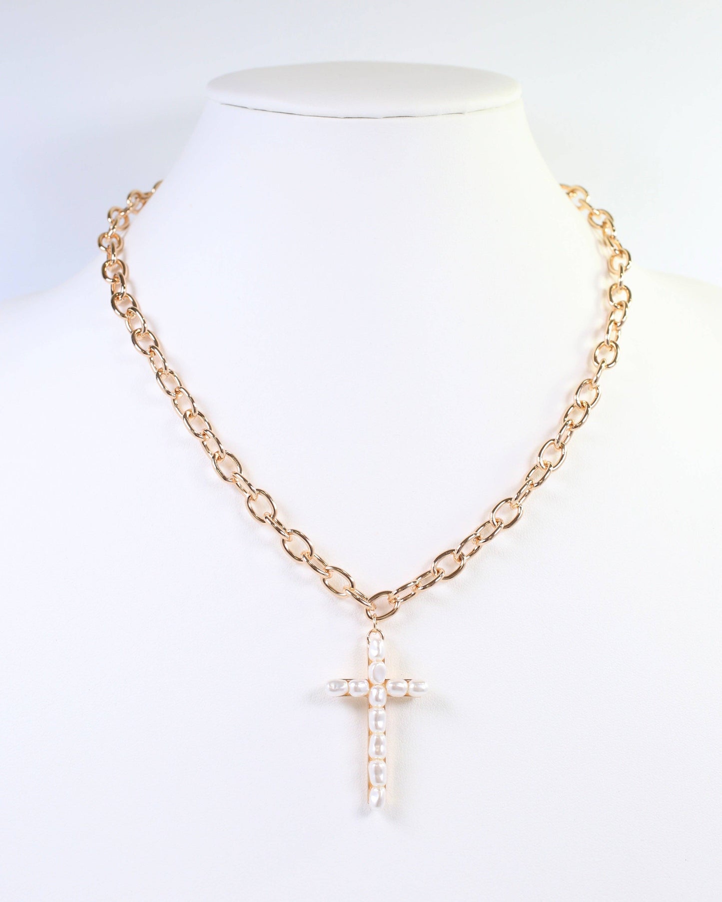 Caroline Hill Gold Pearl Cross Necklace