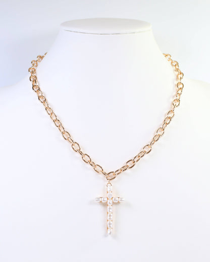 Caroline Hill Gold Pearl Cross Necklace