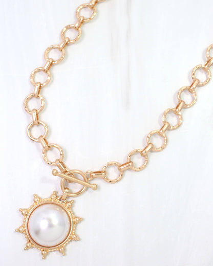 Caroline Hill Pearl Gold Toggle Necklace