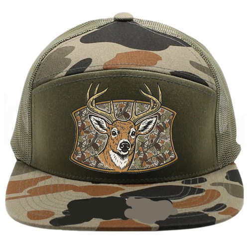 Adult 7 Panel Camo Deer Buck Snapback Hat
