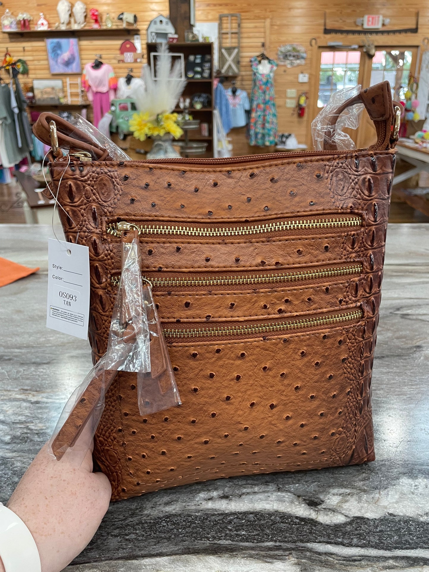 Gator Textured Shoulder Bag Tan