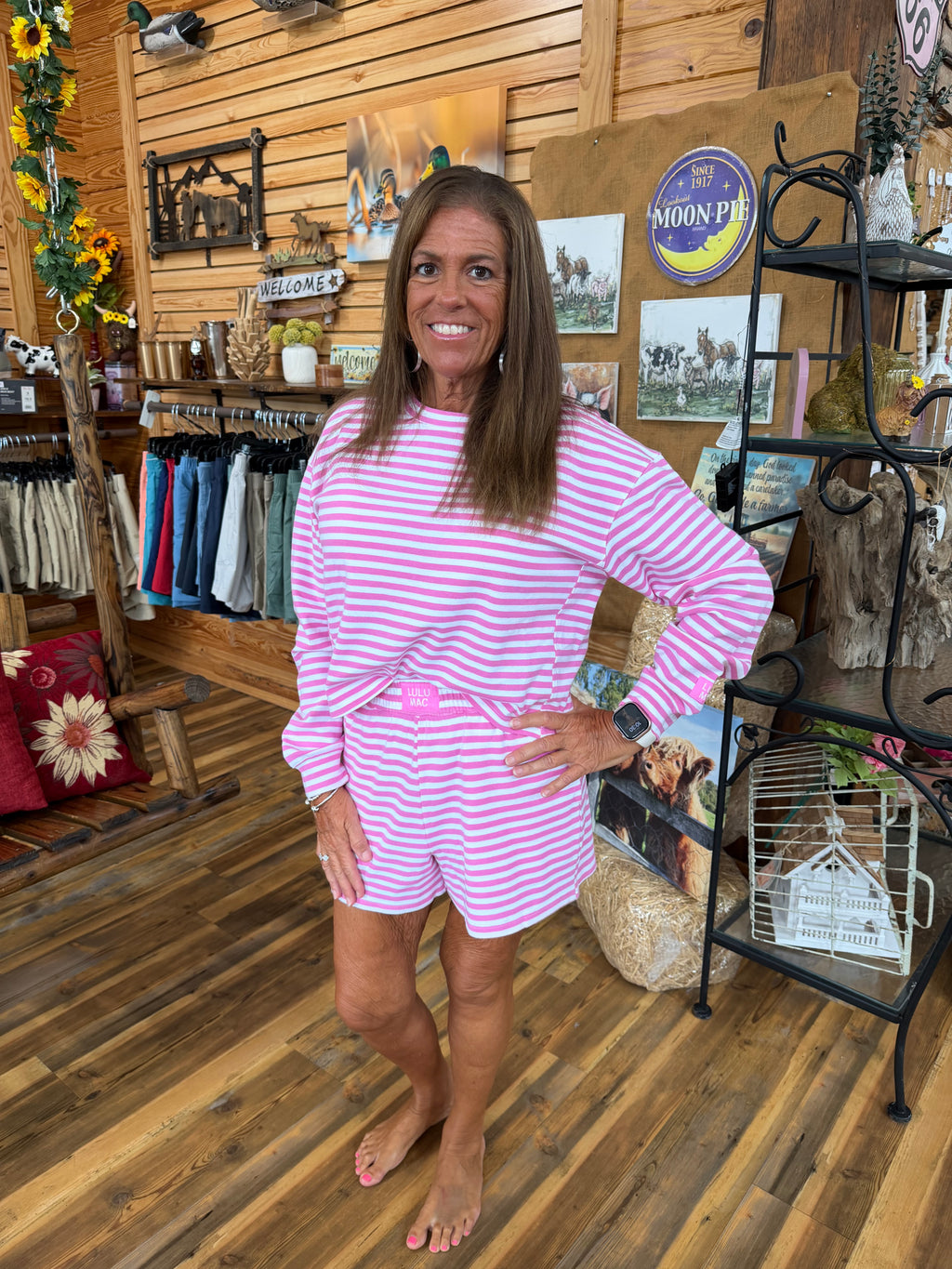 Lulu Mac LS Striped Top Pink