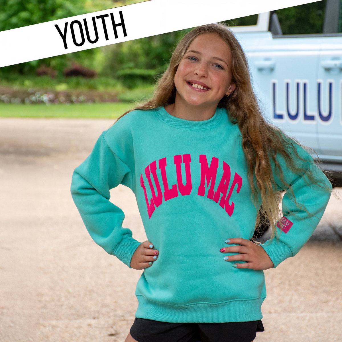Lulu Mac Youth Sweatshirt Mint/Hotpink