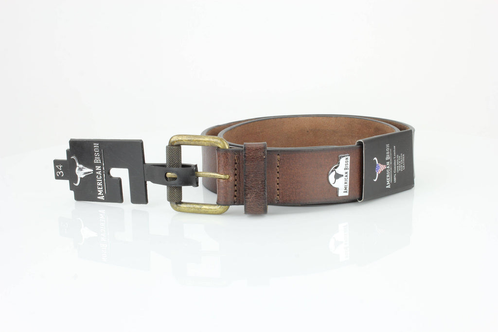 Full Grain Leather Belt with Bison Medallion Brown