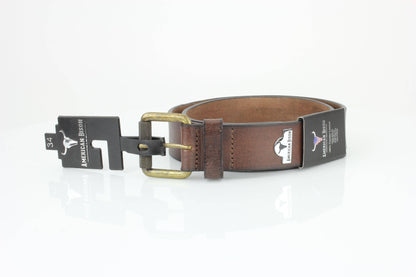 Full Grain Leather Belt with Bison Medallion Brown