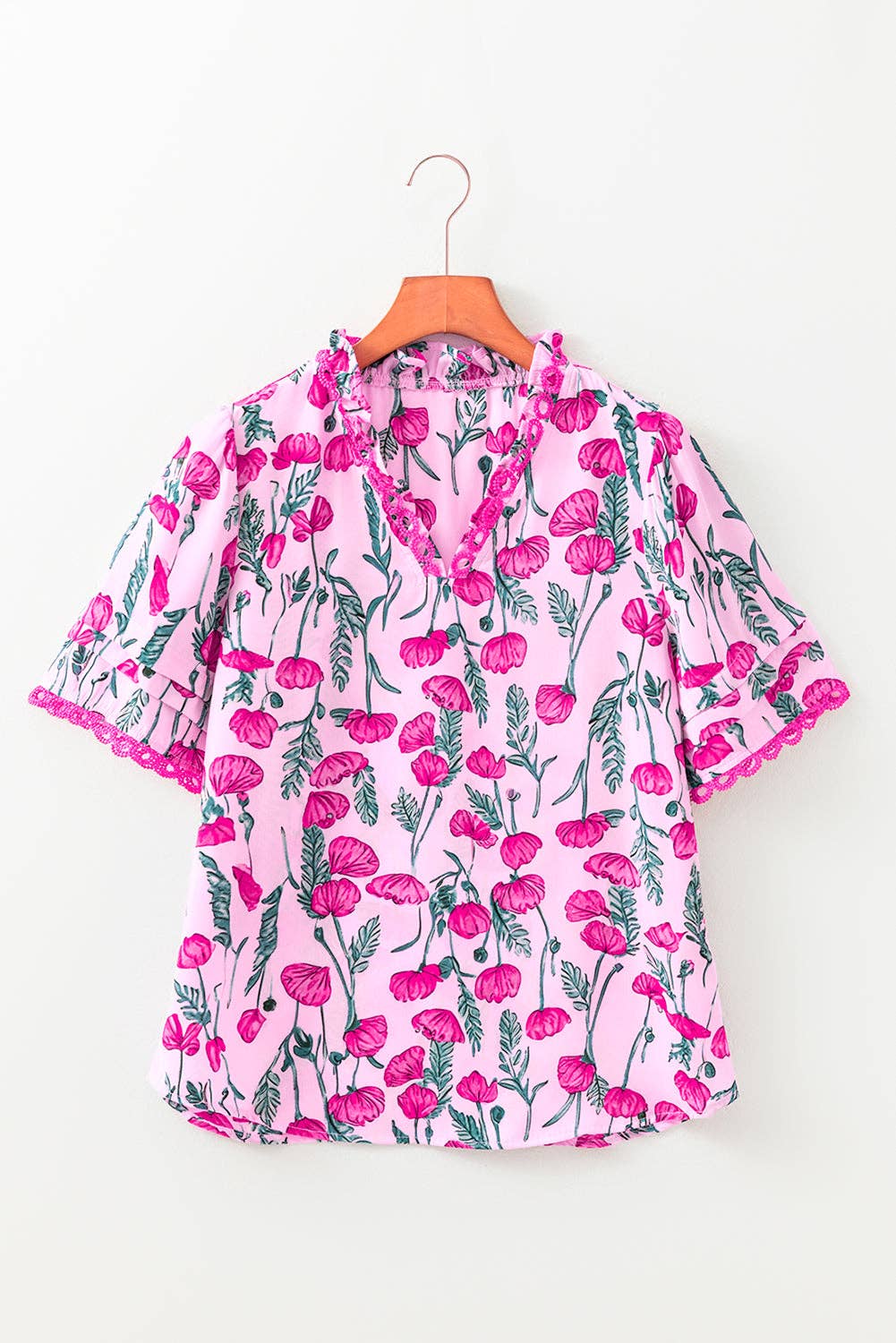Floral Lace V-Neck Short Sleeve