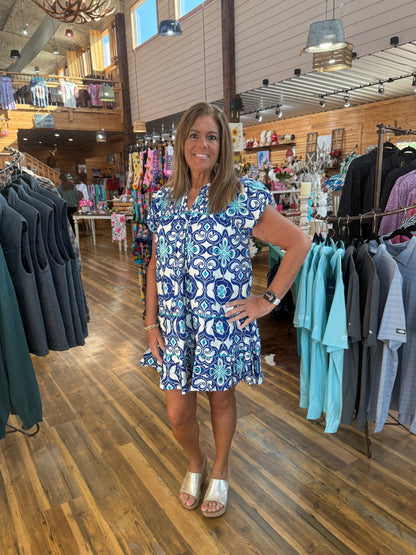 Medallion Print Puff Sleeve Dress