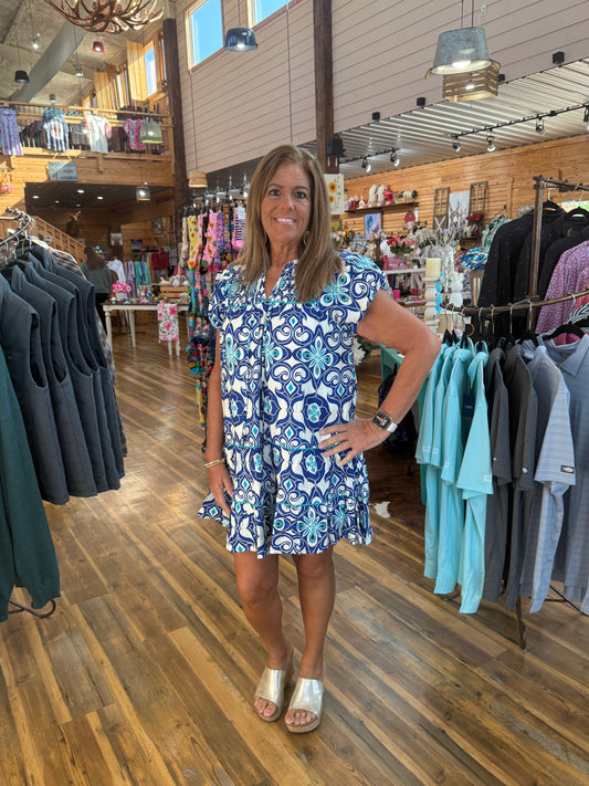Medallion Print Puff Sleeve Dress