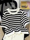 Plus Black/White Striped Knit Top