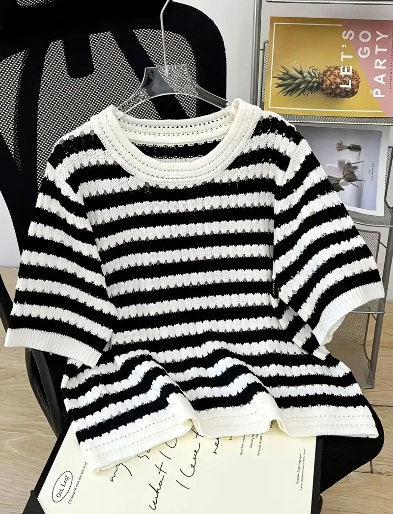 Plus Black/White Striped Knit Top