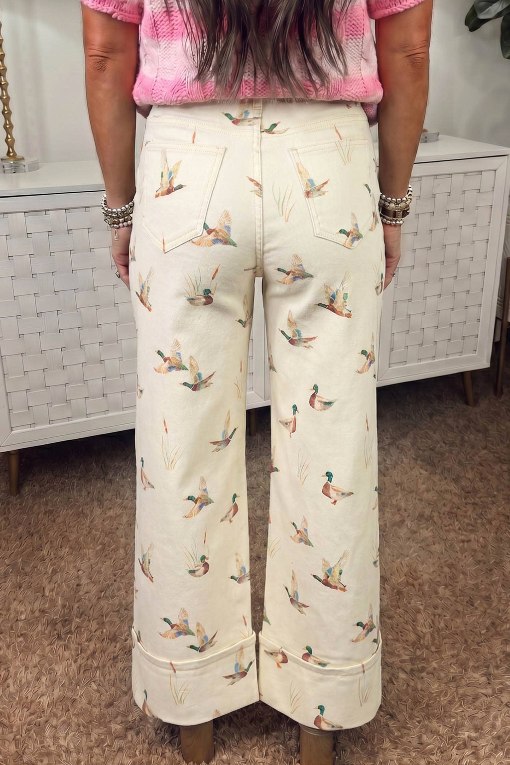 Mallard Printed Cuffed Hem Shift Jeans