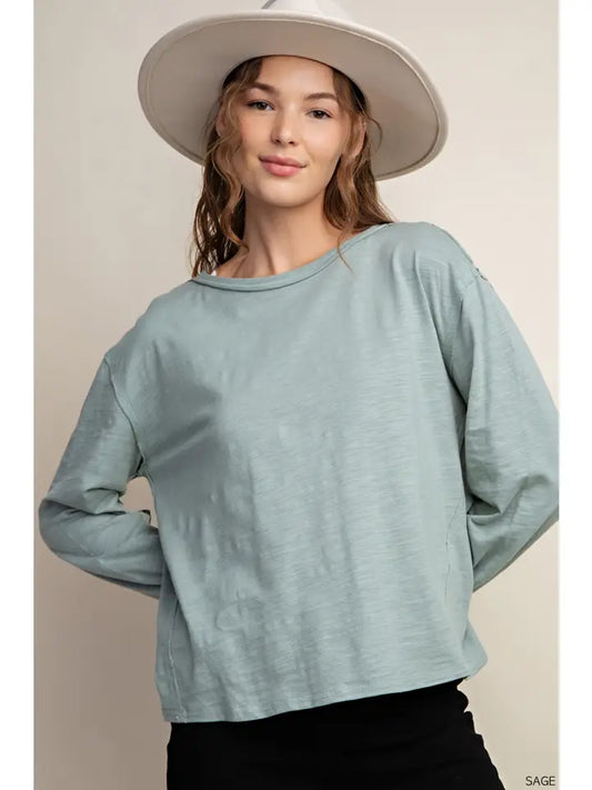 Sage Contrast Stitching Top