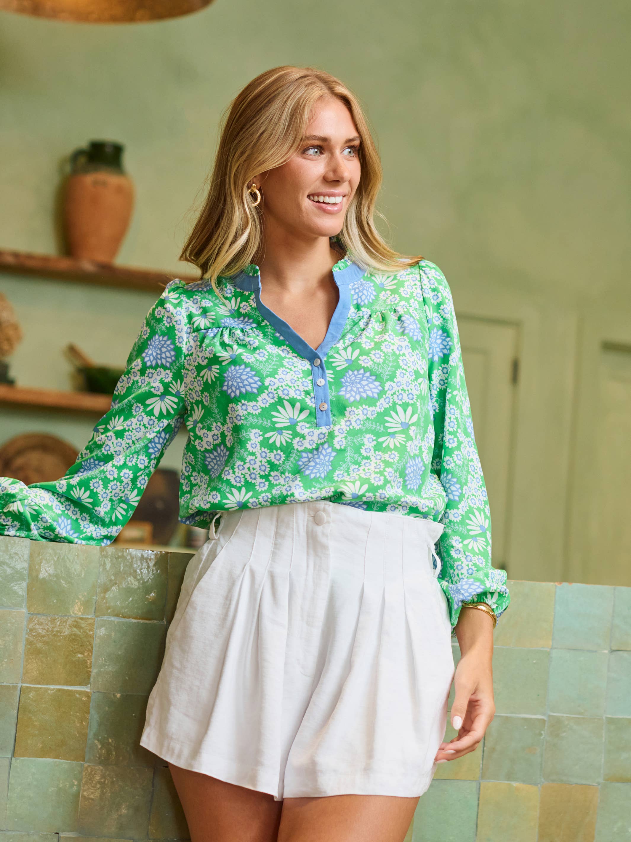 Gianna Top Daisy Chain Green