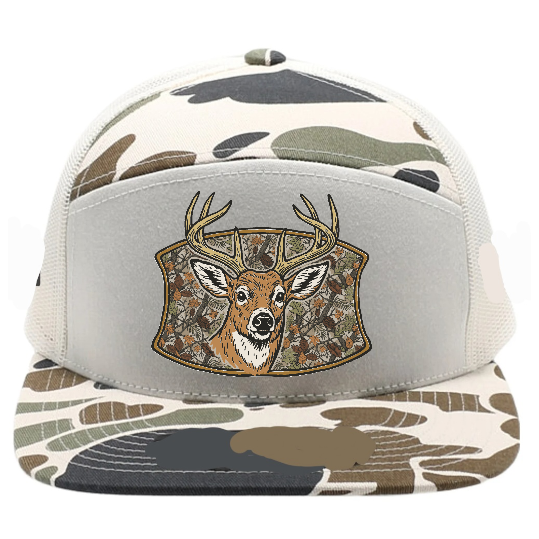 Adult 7 Panel Camo Deer Buck Snapback Hat