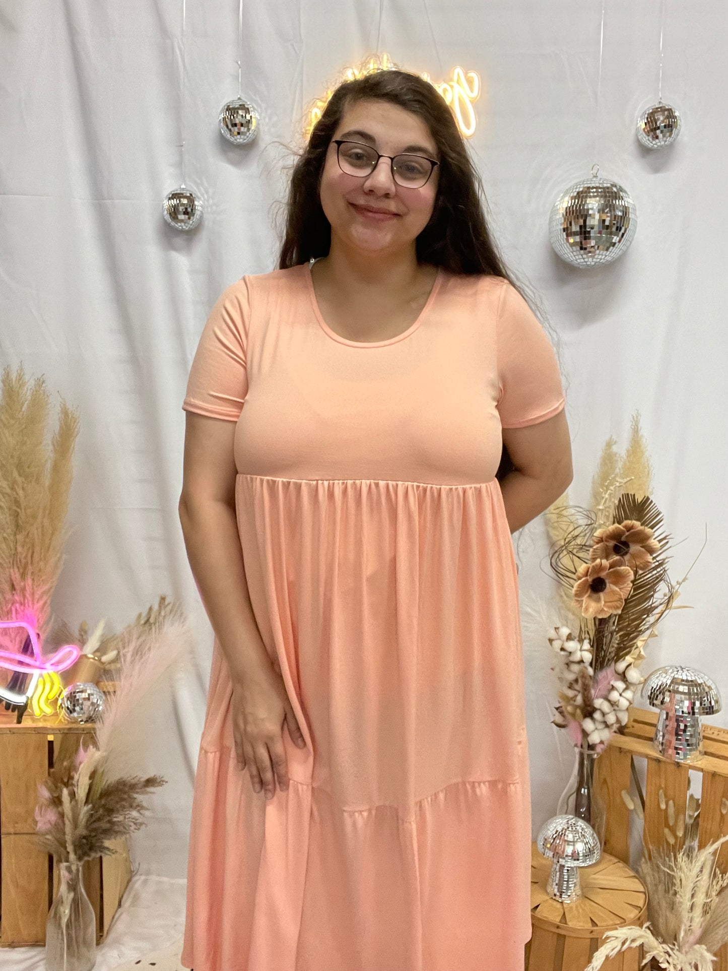 Tiered Midi Dress Peach