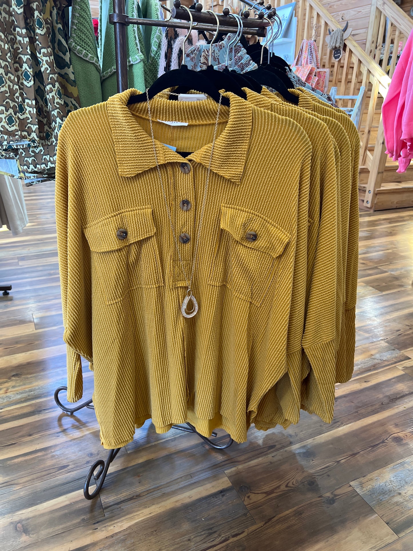 Ribbed Collared Top Mustard