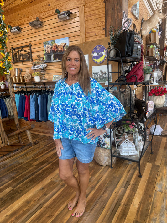 Floral V-Neck Pleated Top