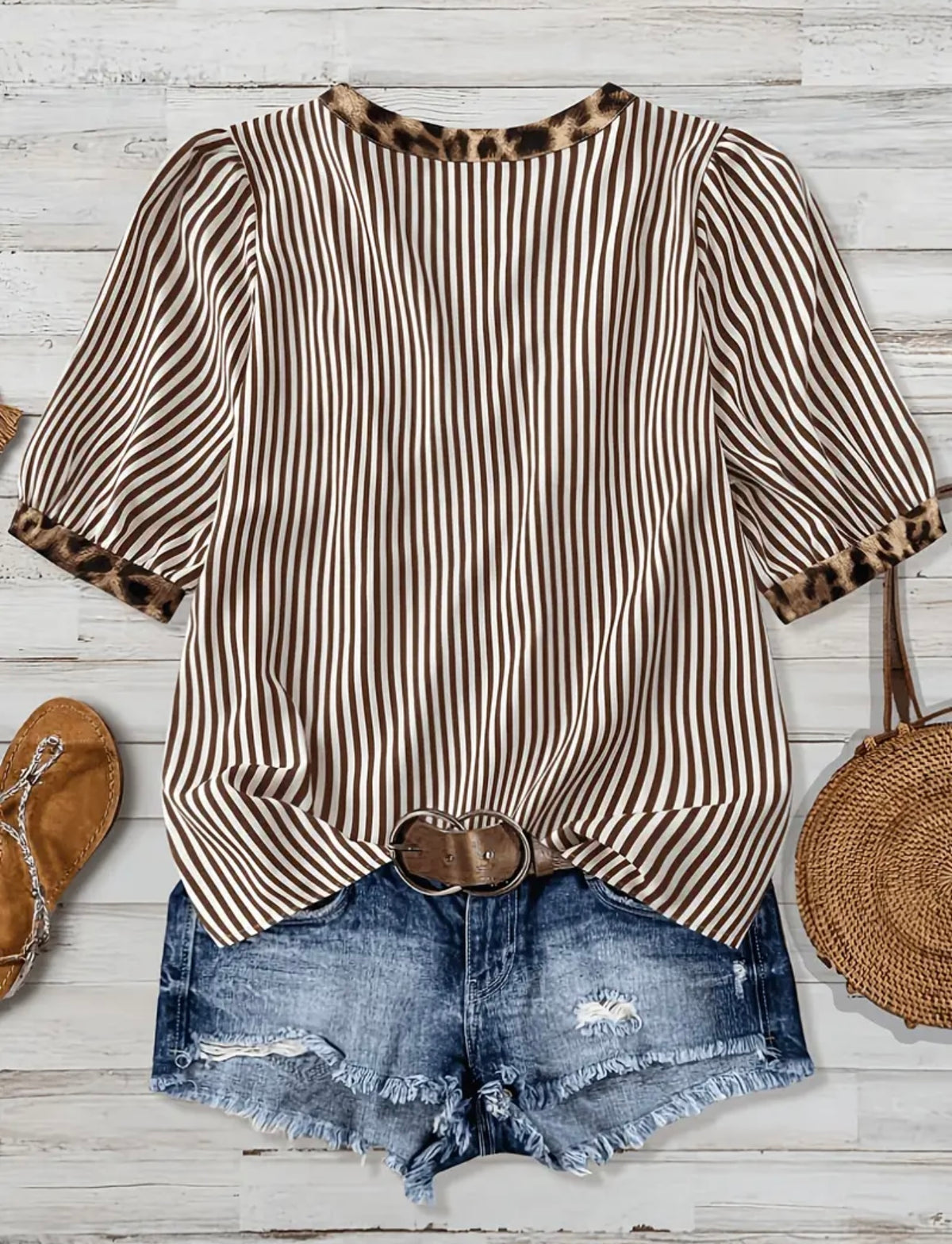 Plus Button Up Striped Cheetah Top