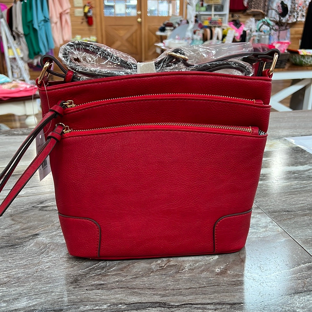 Multi Zipper Crossbody Red