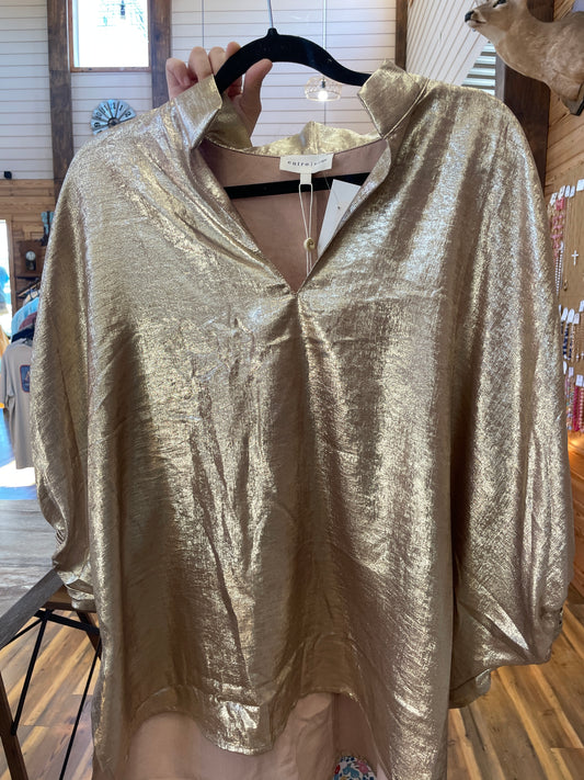 Plus Metallic V Neck Top