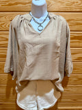 Plus V-Neck 3/4 Sleeve Blouse Bone