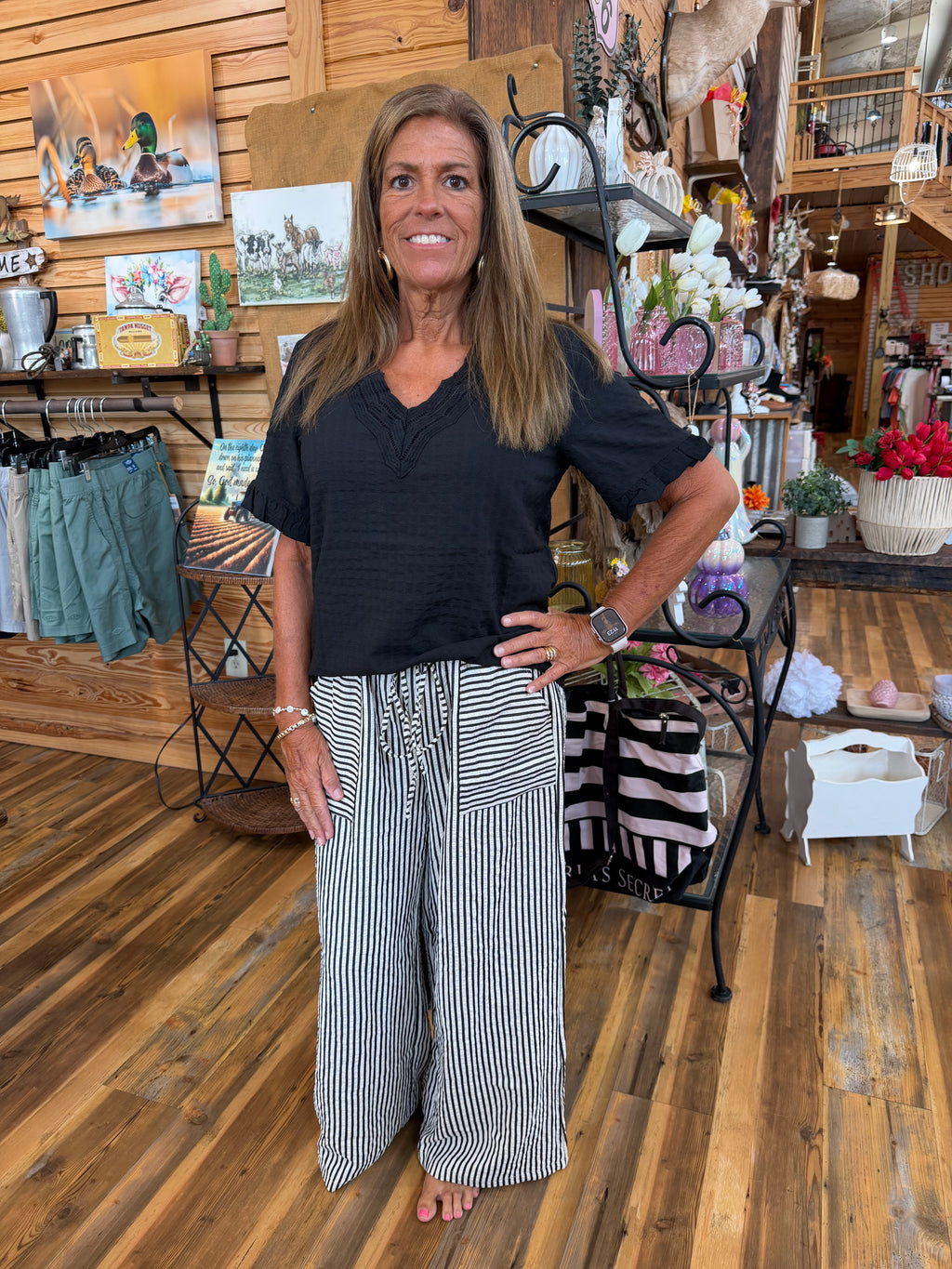 Striped Pants with Pockets Khaki