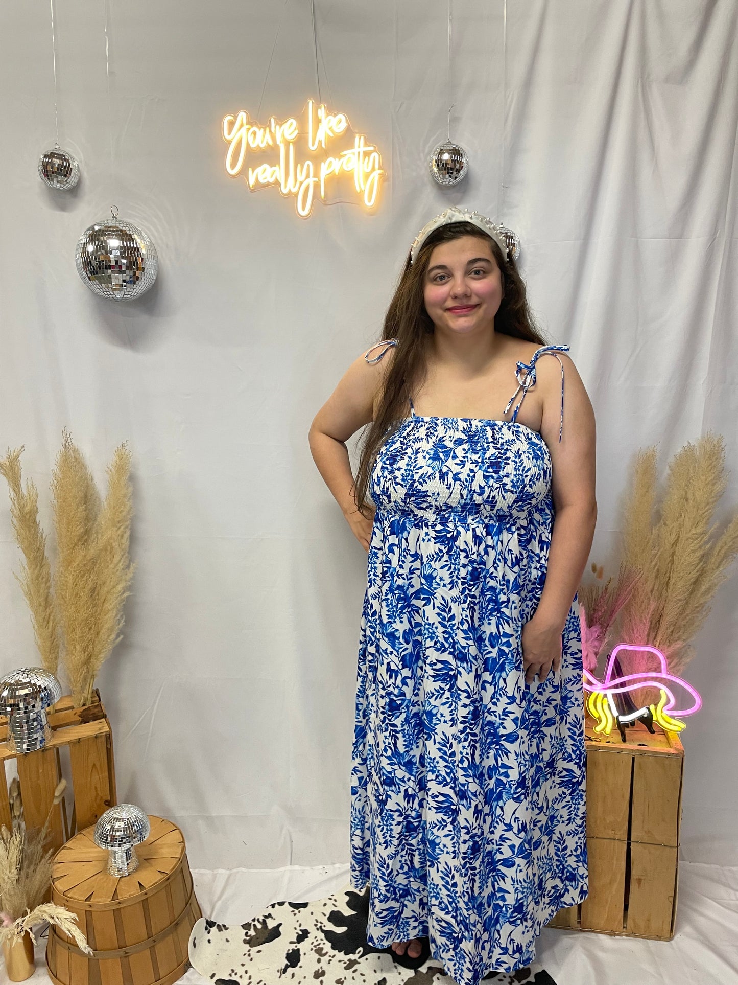 Floral Smocked Maxi Dress Blue