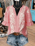 Plus Pink Floral V-Neck Blouse
