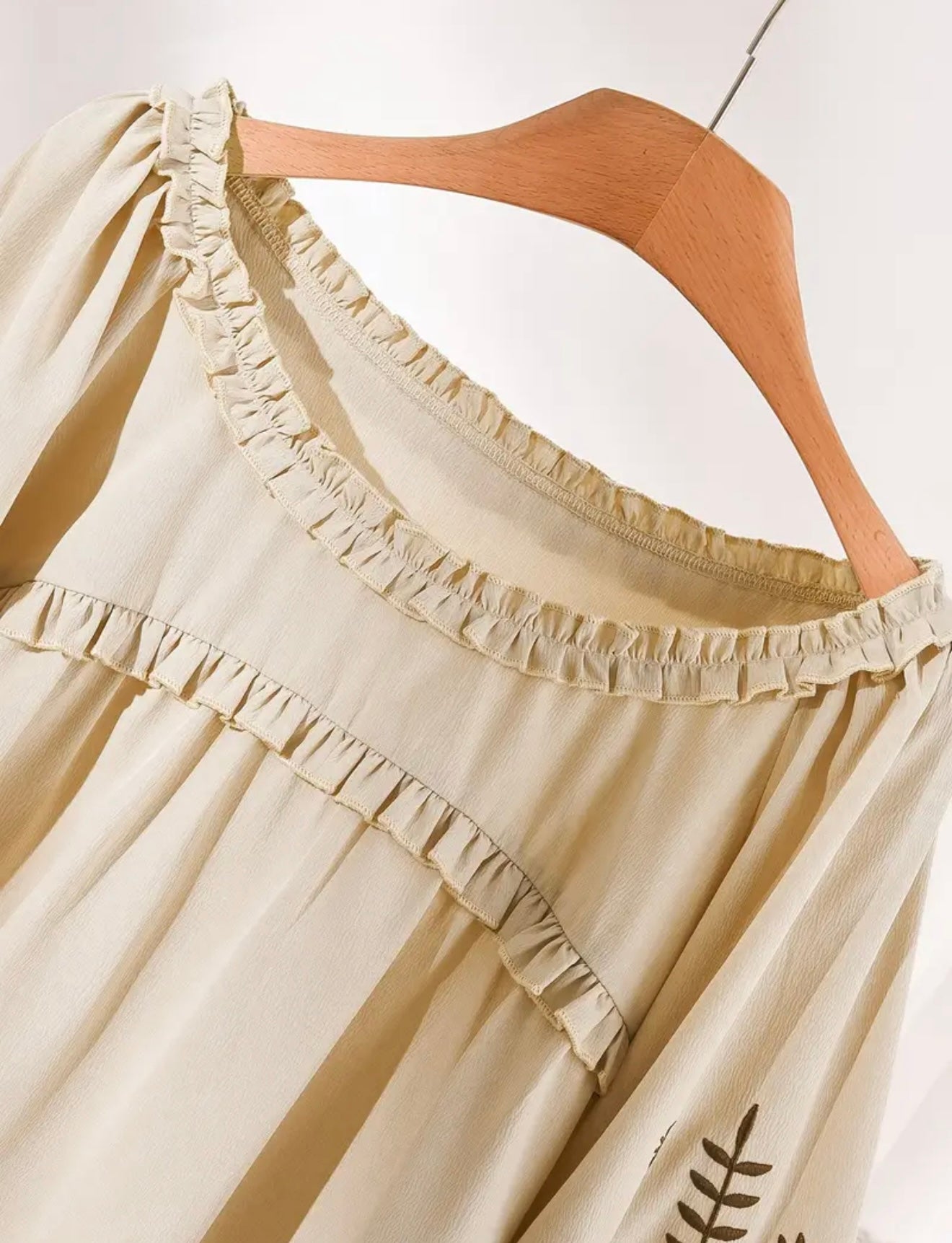 Plus Embroidered Ruffle Blouse Wheat
