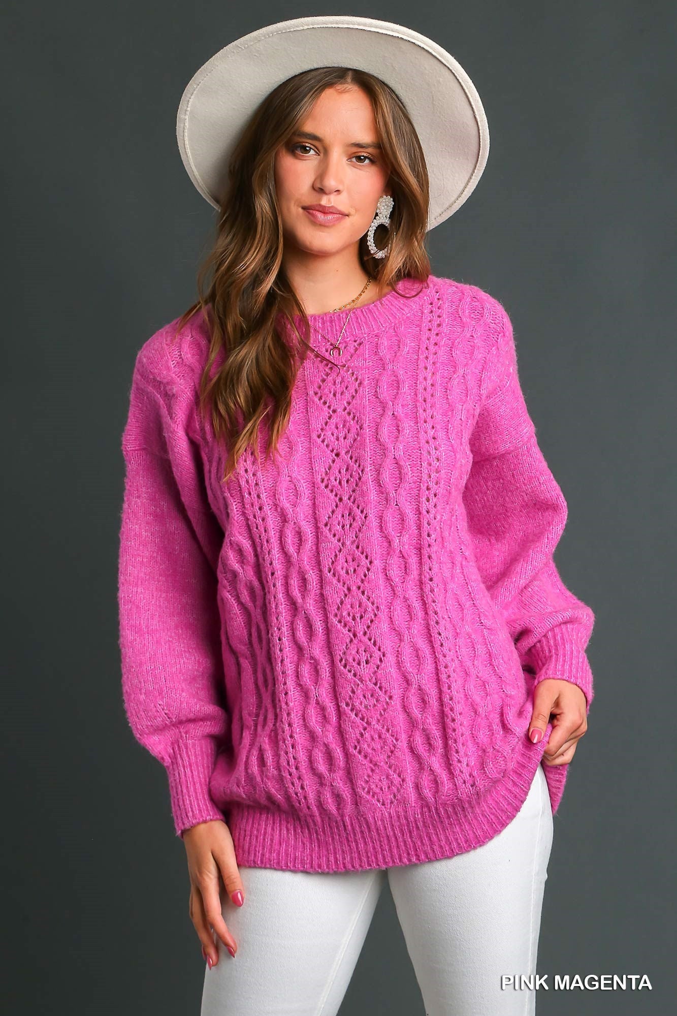 Cable Knit Sweater Pink Magenta