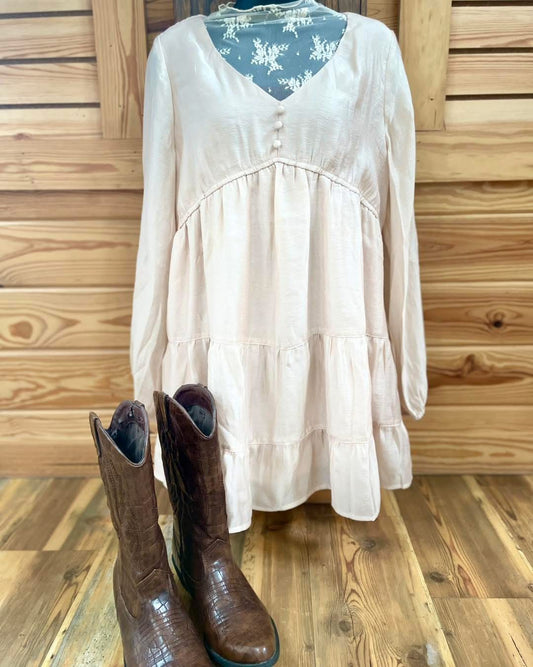 Taupe Silky Babydoll  Mini Dress