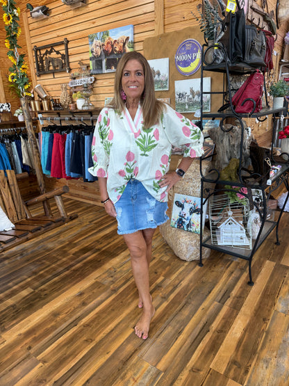 Plus Floral Poplin Top