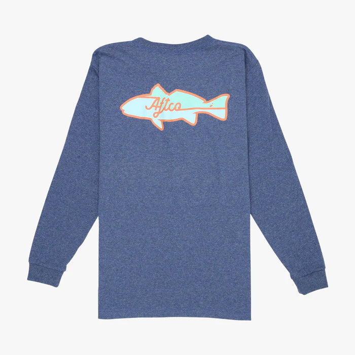 Youth AFTCO LS Tee Red Hot Navy