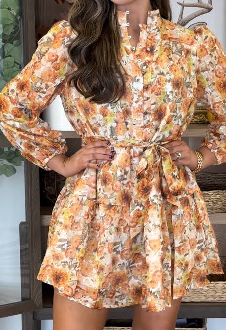 Floral Print High Neck Dress