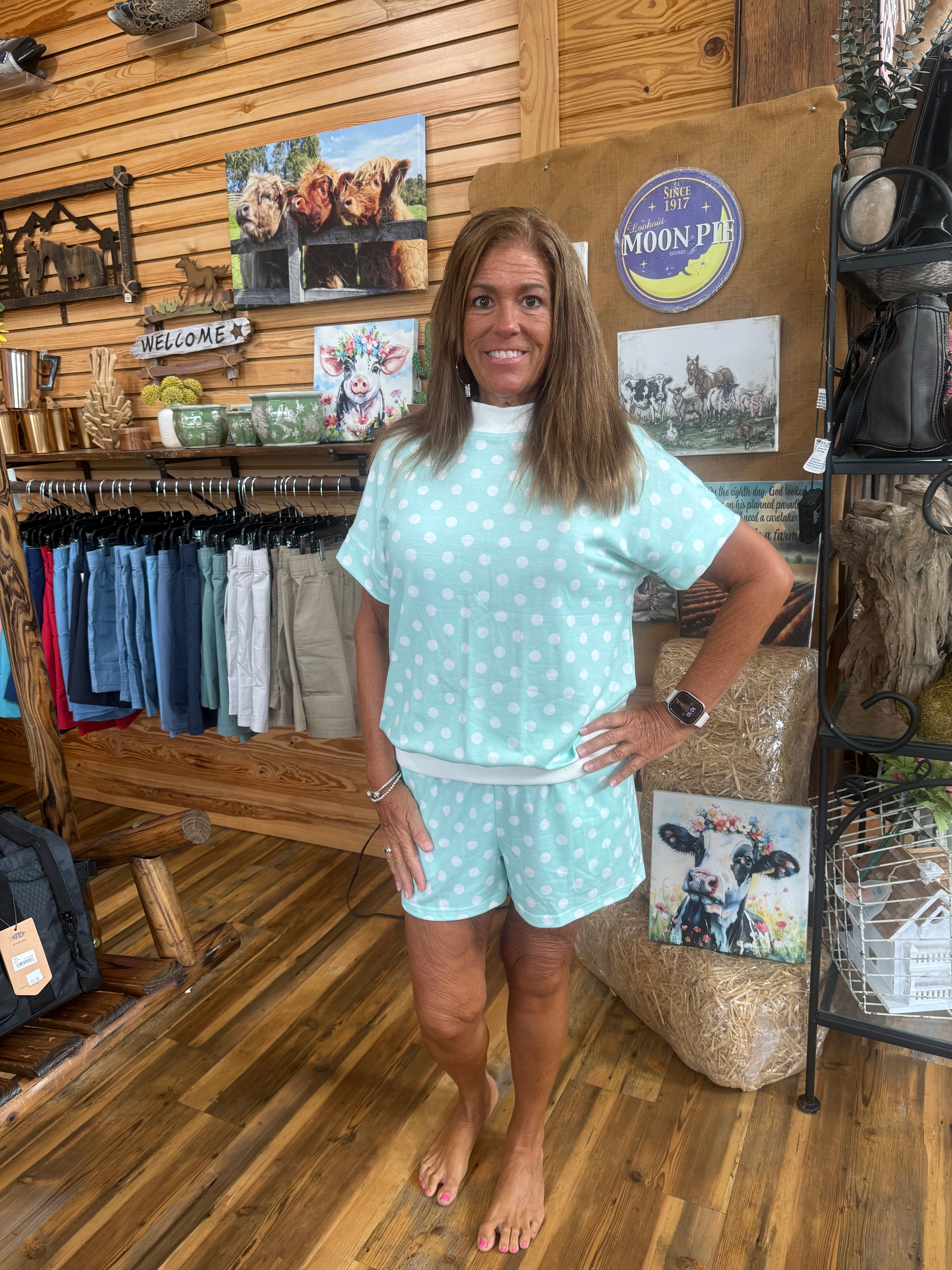 Polka Dot Mock Neck Short Set