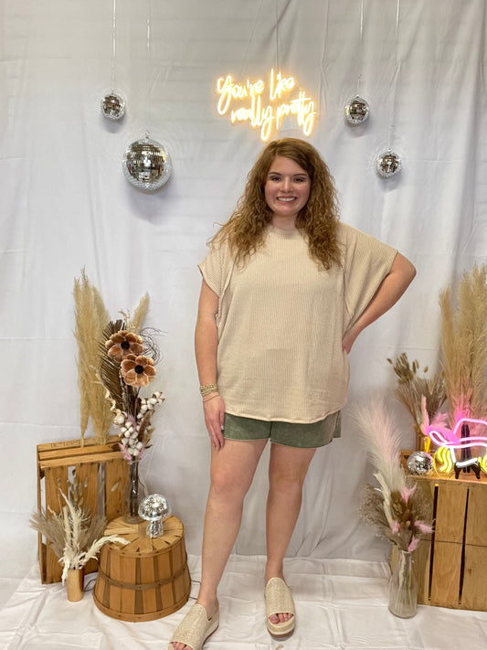 Plus Ribbed Tunic Top Taupe