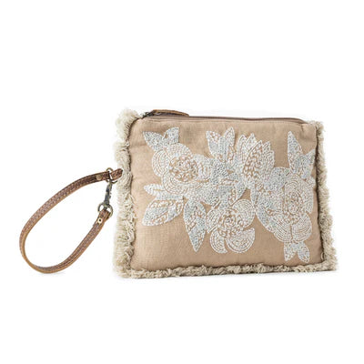 Myra Meadow Lace Embroided Pouch in Ivory Bloom