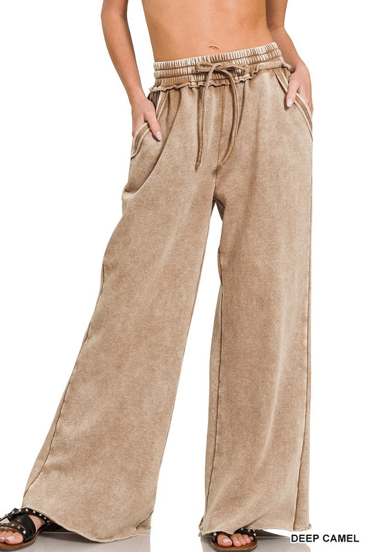 Acid Wash Fleece Palazzo Pants