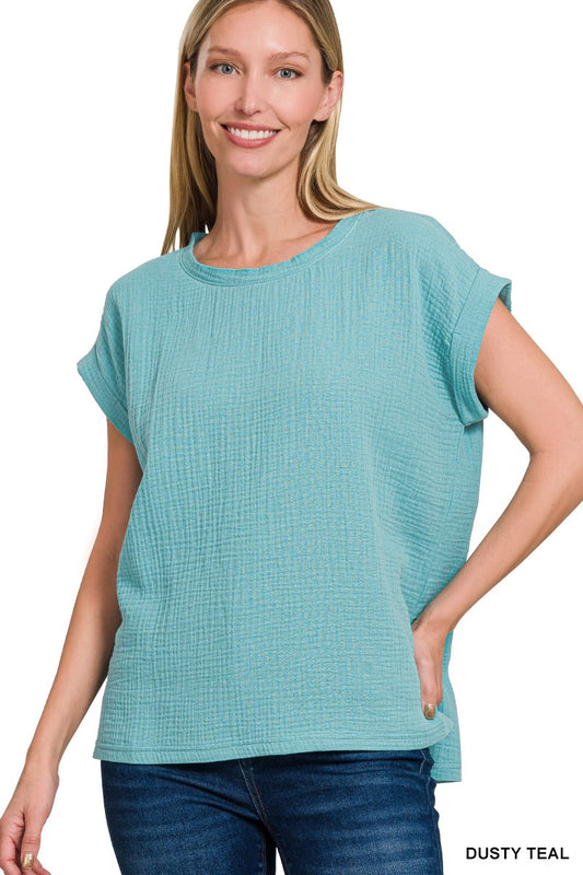Gauze Short Sleeve Top Dusty Teal