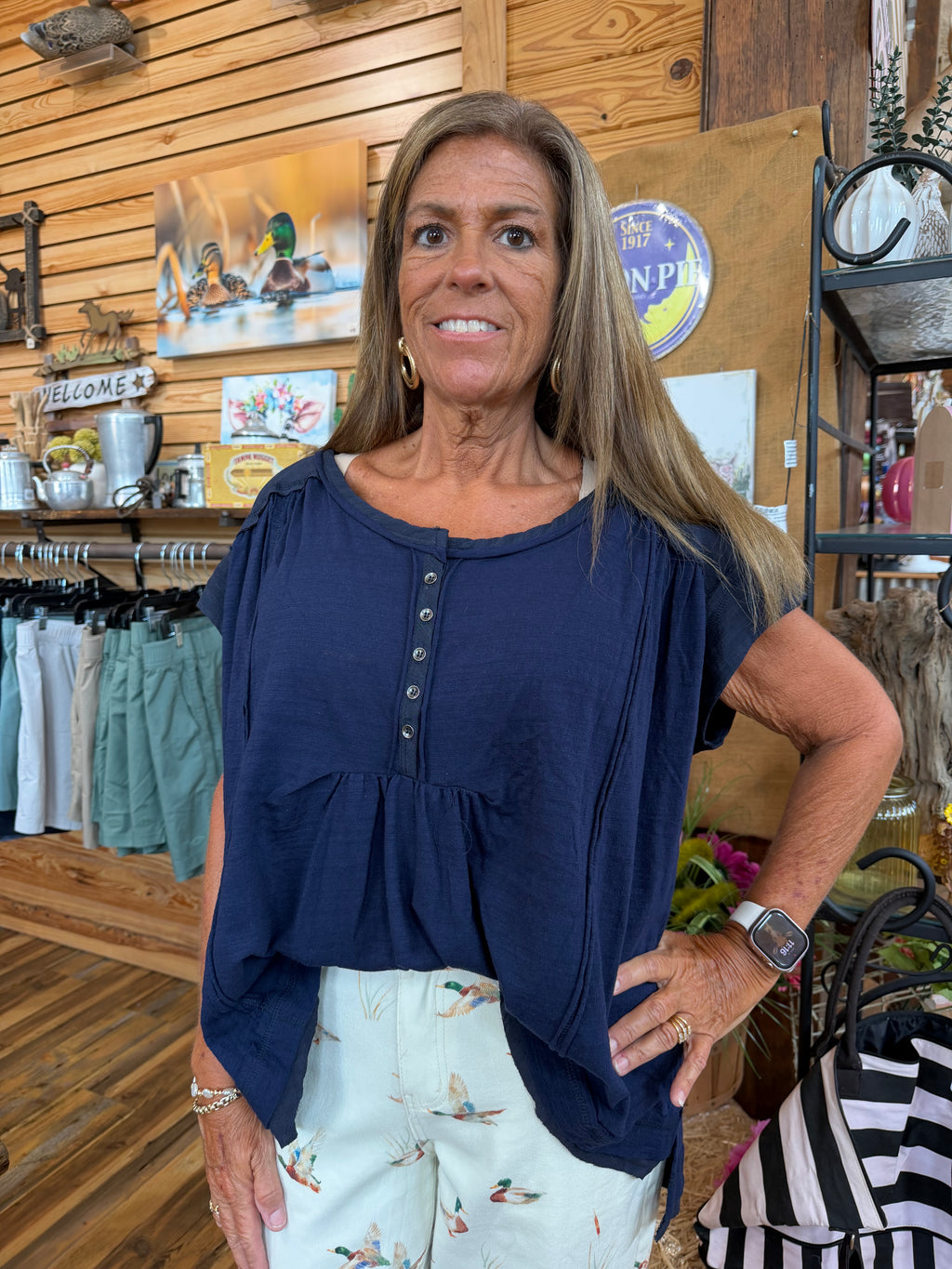 Oversized Slub Knit Top Navy