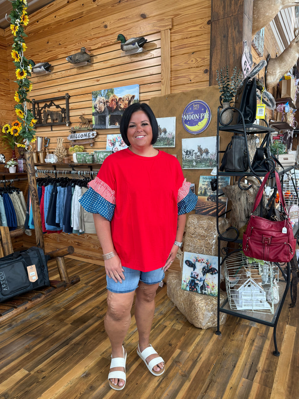Stars Stripes Puff Sleeve Top