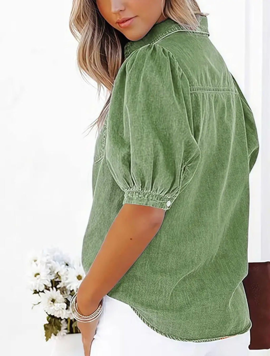 Soft Button Up Blouse Green