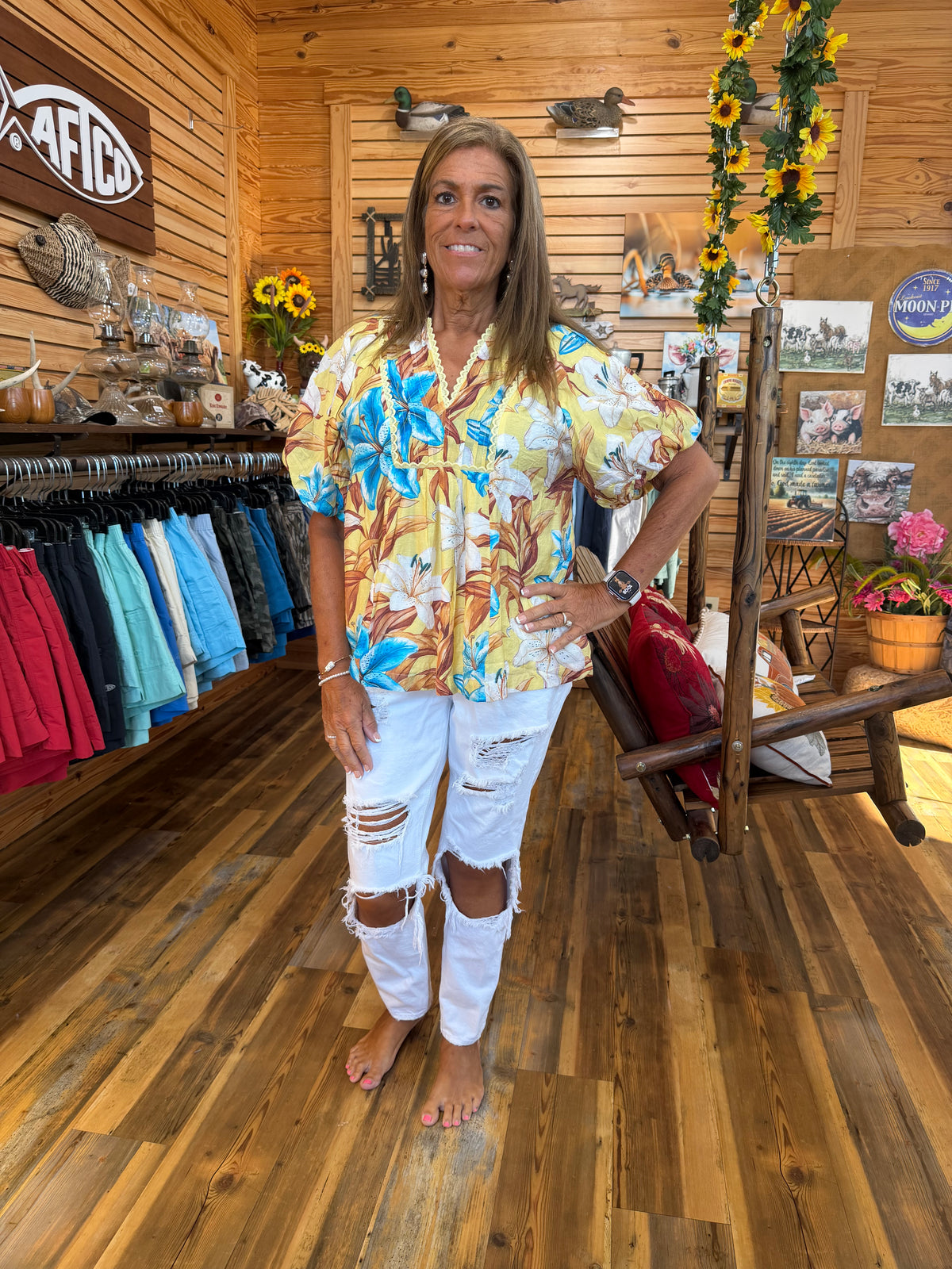 Tropical Puff Sleeve Top Yellow