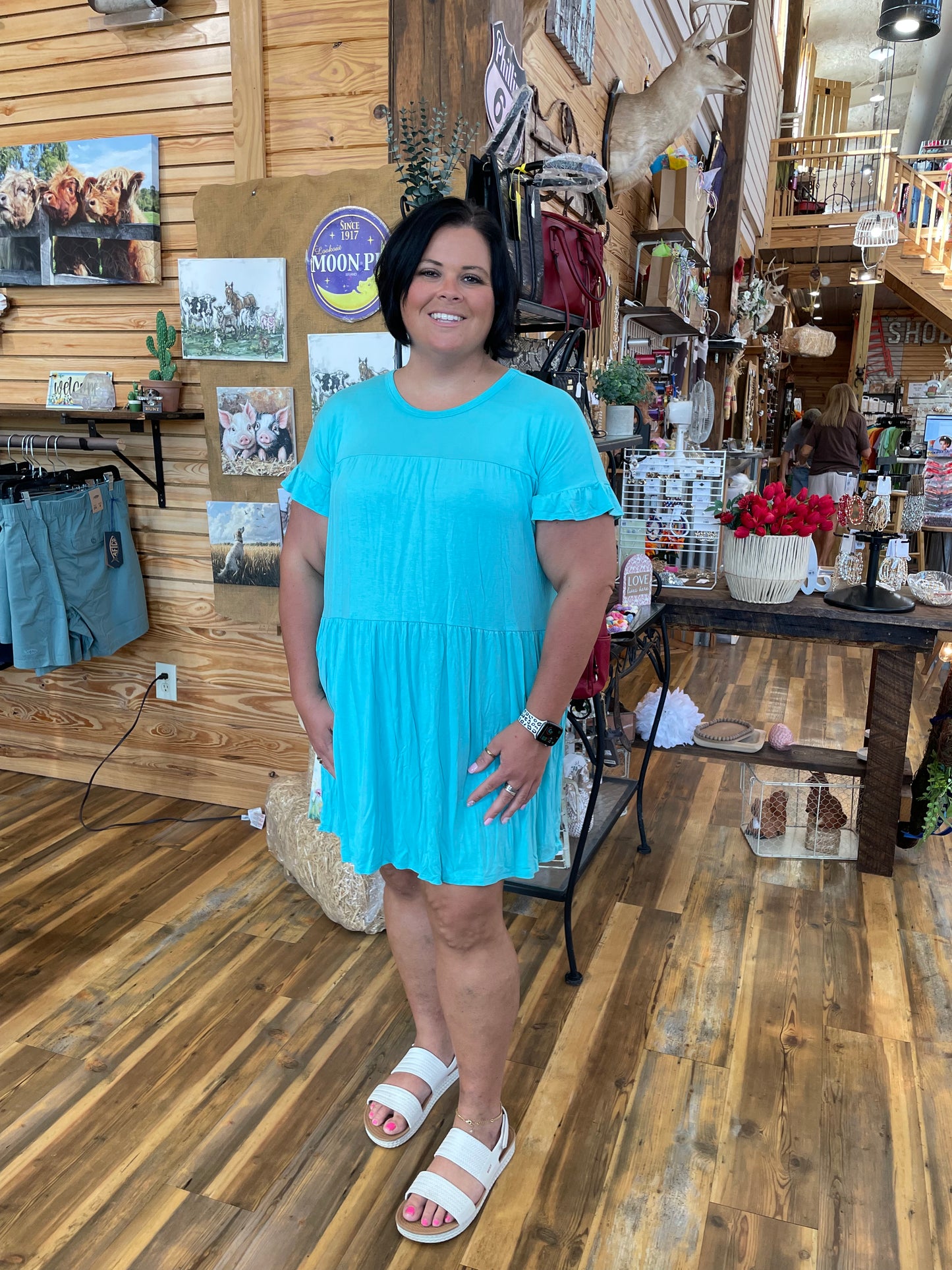 Plus Simple Tiered Dress Mint