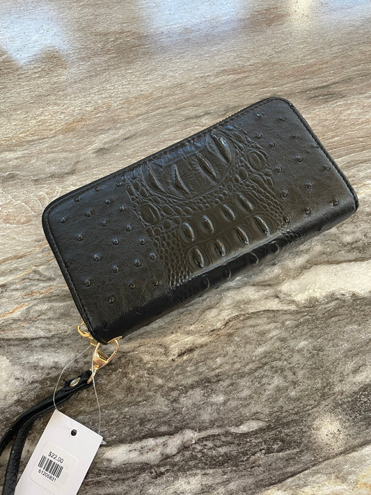 Wallet Double Zip Textured Black