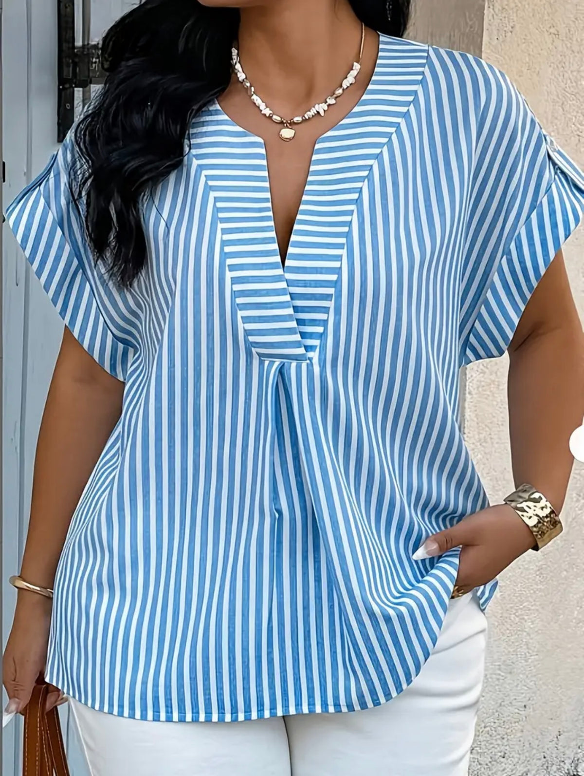 Plus Blue and White Striped Top