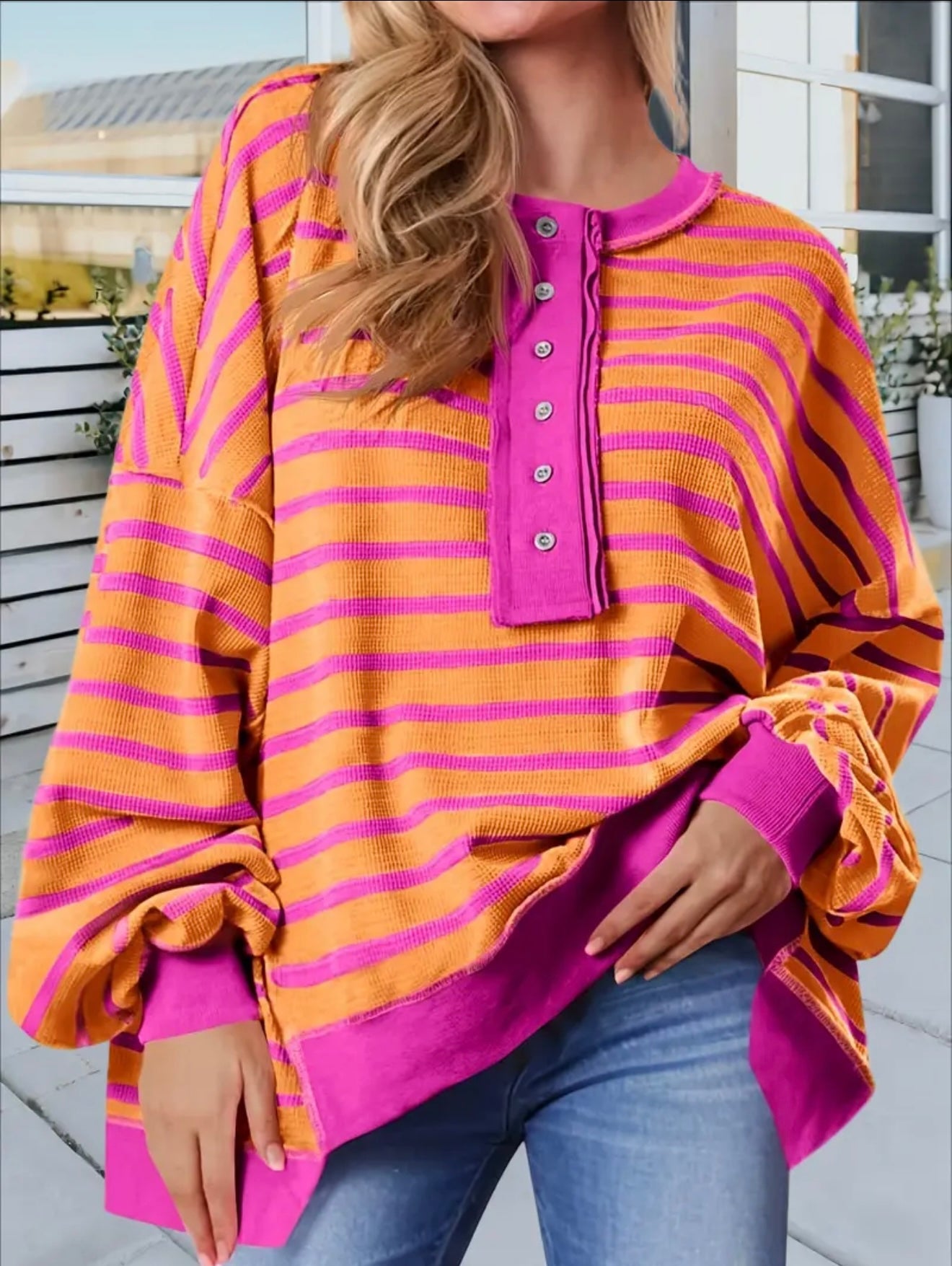 Plus Oversized Striped Henely Shirt